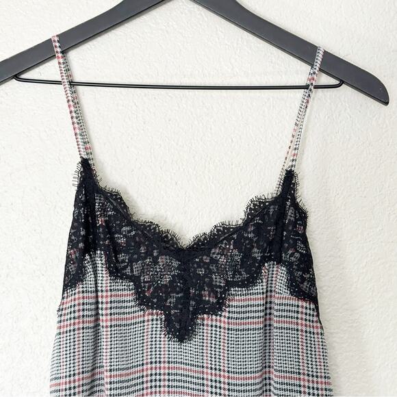 Abercrombie & Fitch Womens Lace Trim Tank Top Grunge Punk Houndstooth‎ Y2K XS - Picture 2 of 8